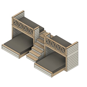 Double Split Bunk Bed with Stairs - Twin Upper/ Queen Lower - Plan #067 - Metric dimensions - DIY Build Plans