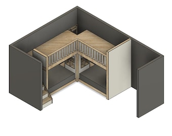 L字型ロフトベッド DIY 建築プラン：棚付きコーナールーム（プラン