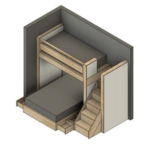 DIY Build Plans - Split Bunk Bed With Stairs - Twin Upper, Full Lower ...