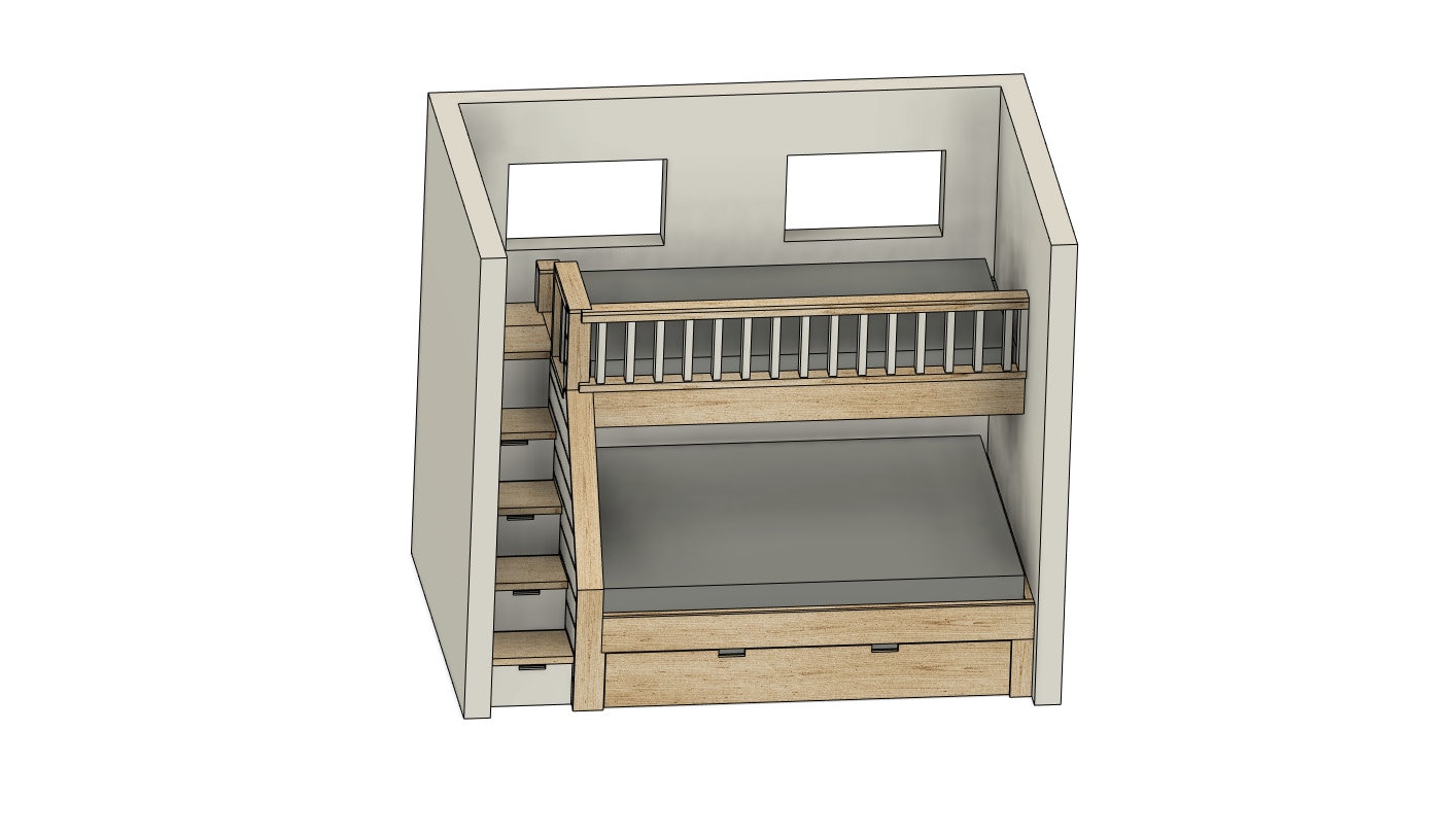 DIY Build Plan Bunk Bed With Under Trundle Bed Twin XL Upper, Queen