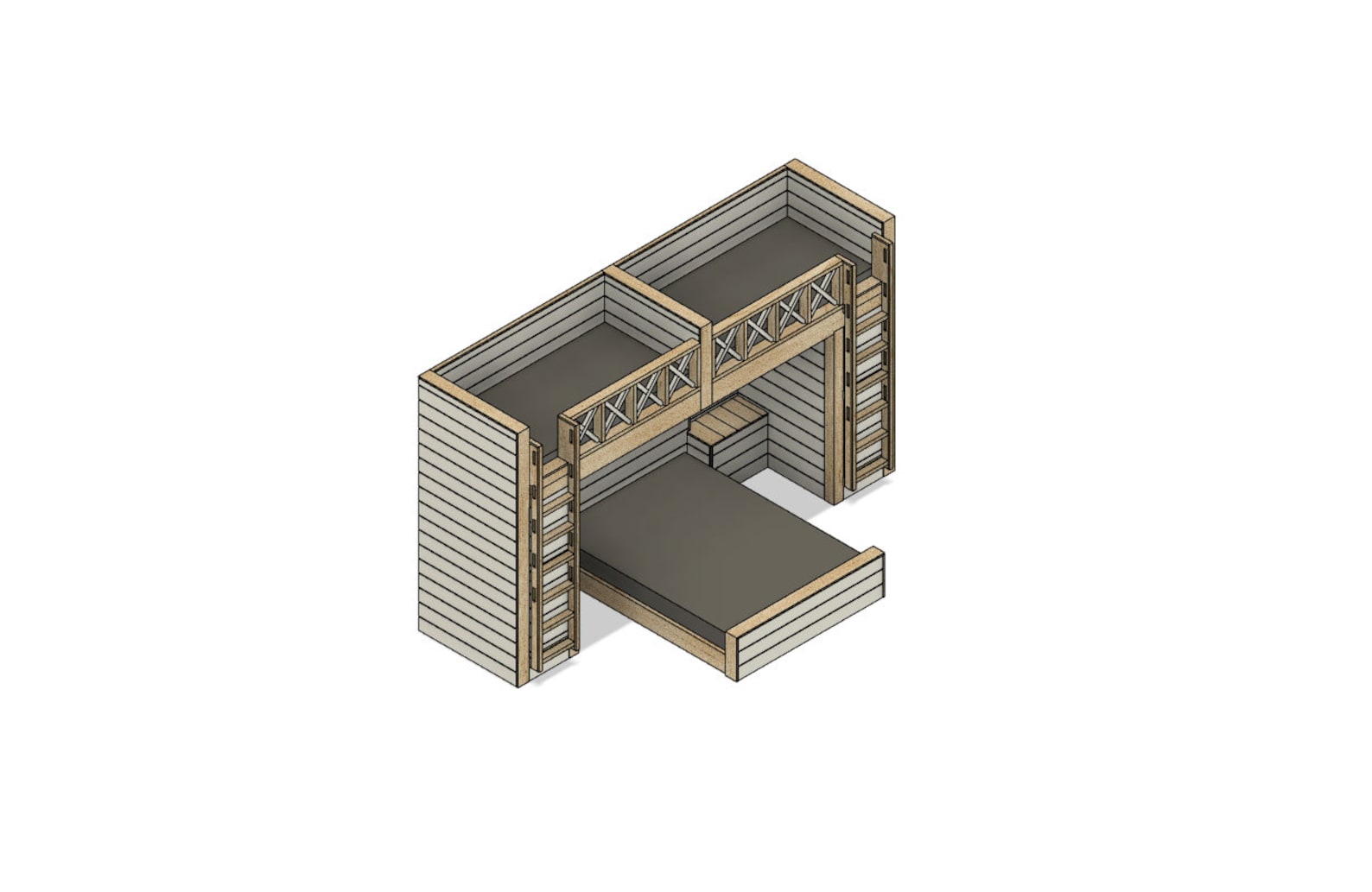 DIY Build Plans - Split Bunk Bed - Double Twin Upper/ Queen Lower ...
