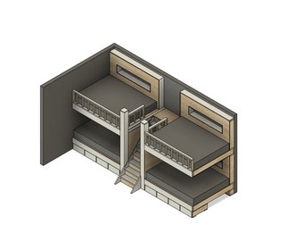 DIY Build Plans - Side-by-side Queen Bunk Bed with Stairs - Bed with Storage Drawers - Metric Dimensions Included - Plan #092