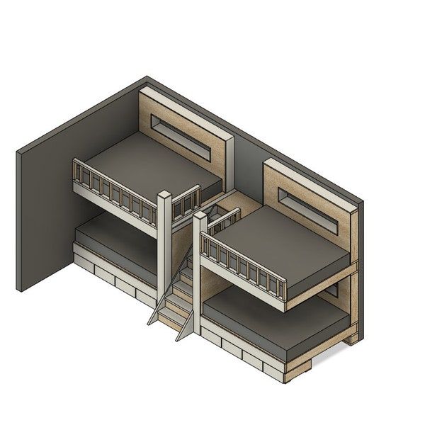 DIY Build Plans - Side-by-side Queen Bunk Bed with Stairs - Bed with Stairs - Bed with Storage Drawers - Metric Dimensions Included