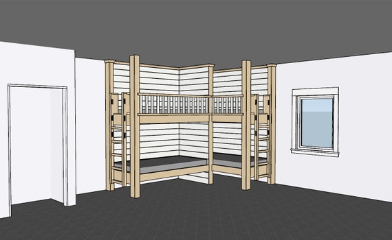 DIY Build Plans L Shaped Corner Bunk Bed Quad Bunk Bed Twin Bed Bunk Bed Plan 074 Etsy Canada