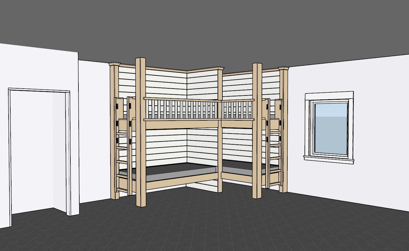 DIY Build Plans 'L' Shaped Corner Bunk Bed Quad Bunk Bed Twin Bed Bunk