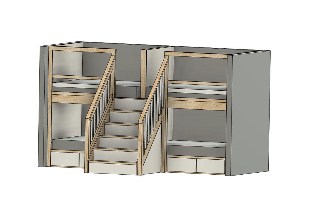 Quad Queen Bunk Bed With Stairs & Storage - DIY Build Plans - Etsy
