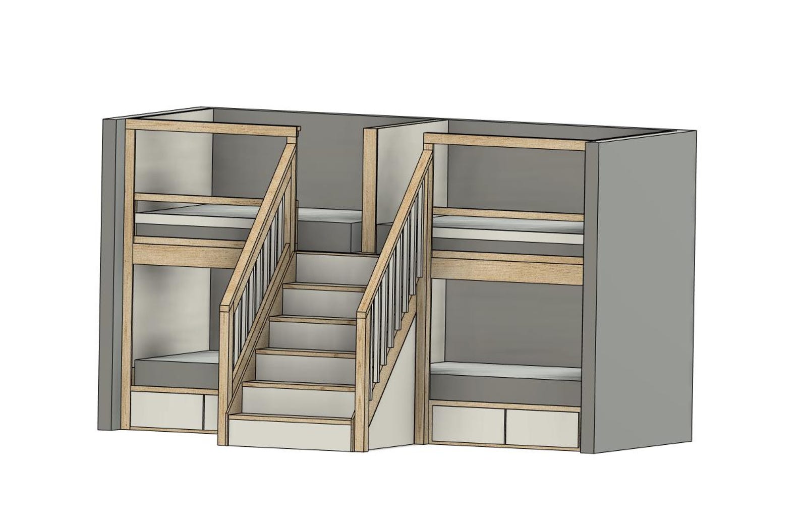 Quad Queen Bunk Bed With Stairs & Storage - DIY Build Plans - Etsy