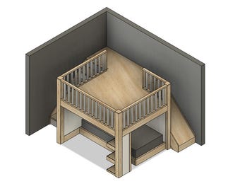 Planos de bricolaje para una cama alta doble con escalera y tobogán