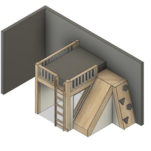 Full Loft Bed with Slide and Climbing Wall - Built-in Loft Bed - DIY Build Plans - Plan #117