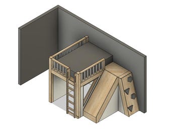 Full Loft Bed DIY Build Plans: With Slide and Climbing Wall