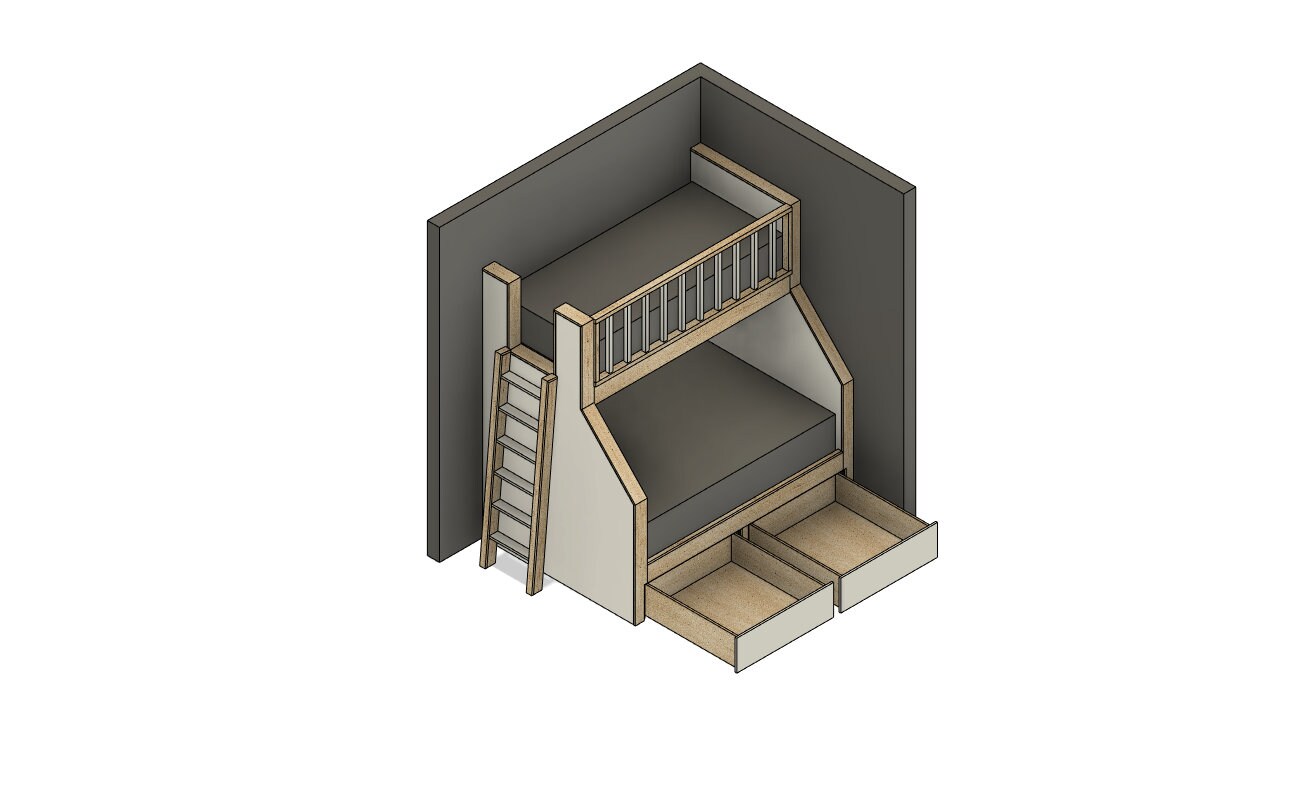 Twin XL Over Queen Bunk Bed DIY Build Plans With Storage Drawers - Etsy