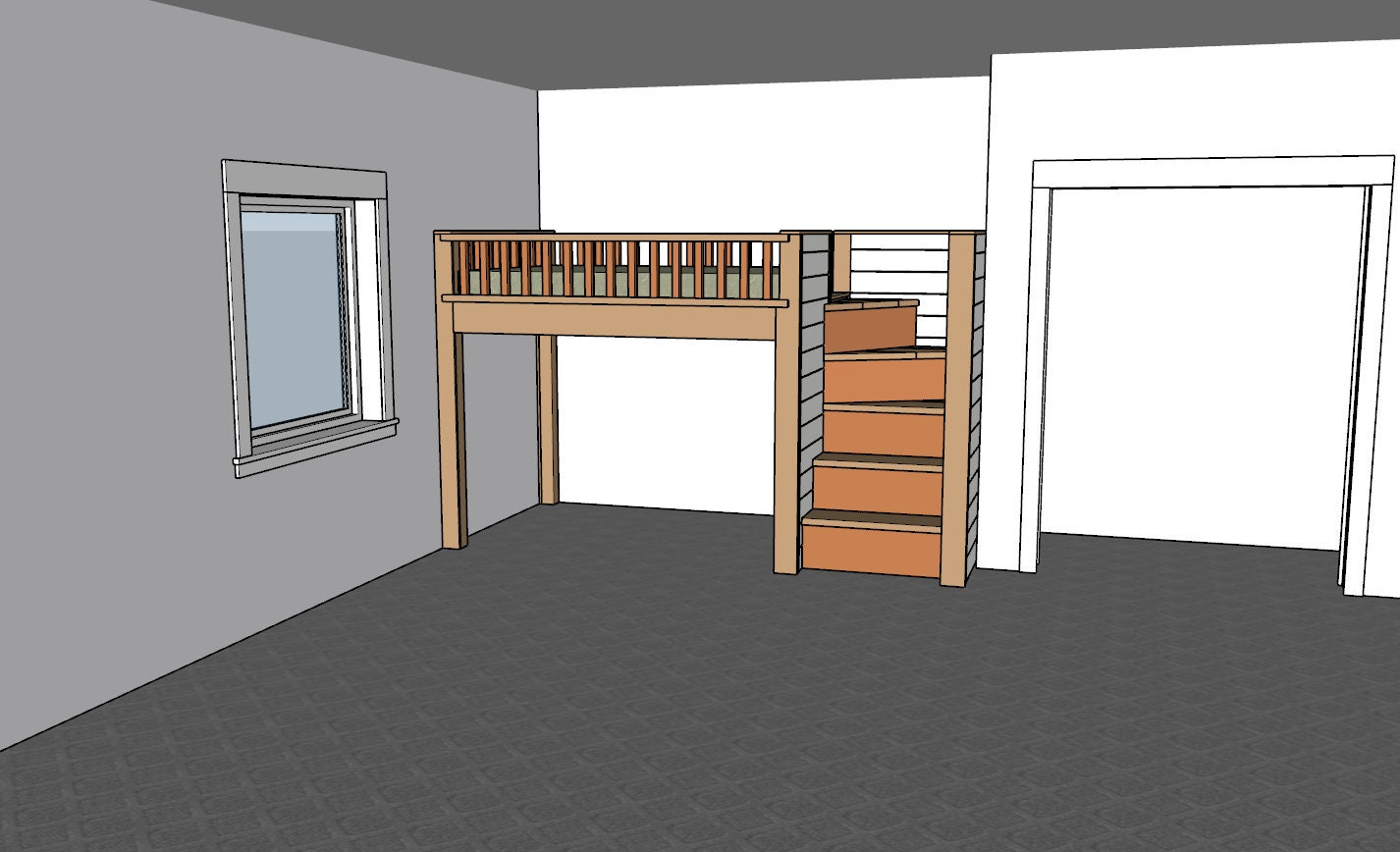 Full Loft Bed With Stairs DIY Build Plan (metric and Imperial ...