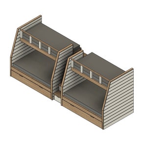 DIY Build Plans - Side-by-side Bunk Bed with Under Trundle Bed, Twin Upper/Full Lower - Plan #072