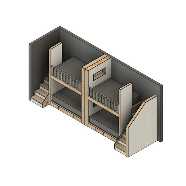 DIY Build Plans - Full over Full Quad Bunk Bed - Bed with Stairs - Bed with Drawers