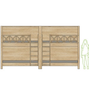 DIY Build Plans - Side-by-side Queen Bunk Bed - Four Bed Bunk Bed Layout - Built-in Queen Bunk Bed - Plan #088