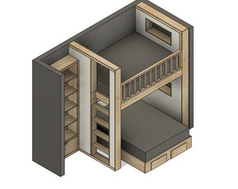 Full over Full Bunk Bed with Built-in Storage - DIY Build Plans - #236