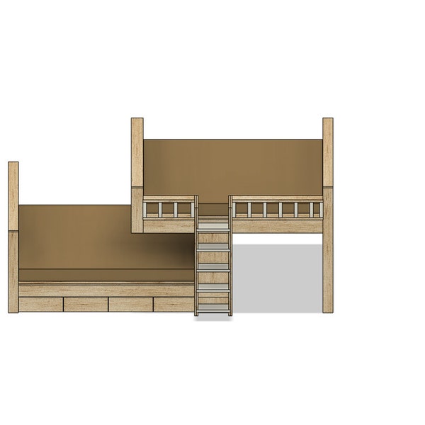 DIY Build Plans - Overhang Twin Bunk Bed with Under Frame Storage Drawers - Twin Bed Bunk Bed - Plan #081