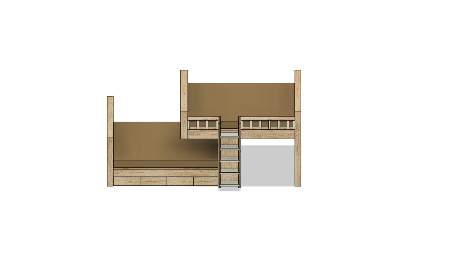 DIY Build Plans Overhang Twin Bunk Bed With Under Frame Storage Drawers