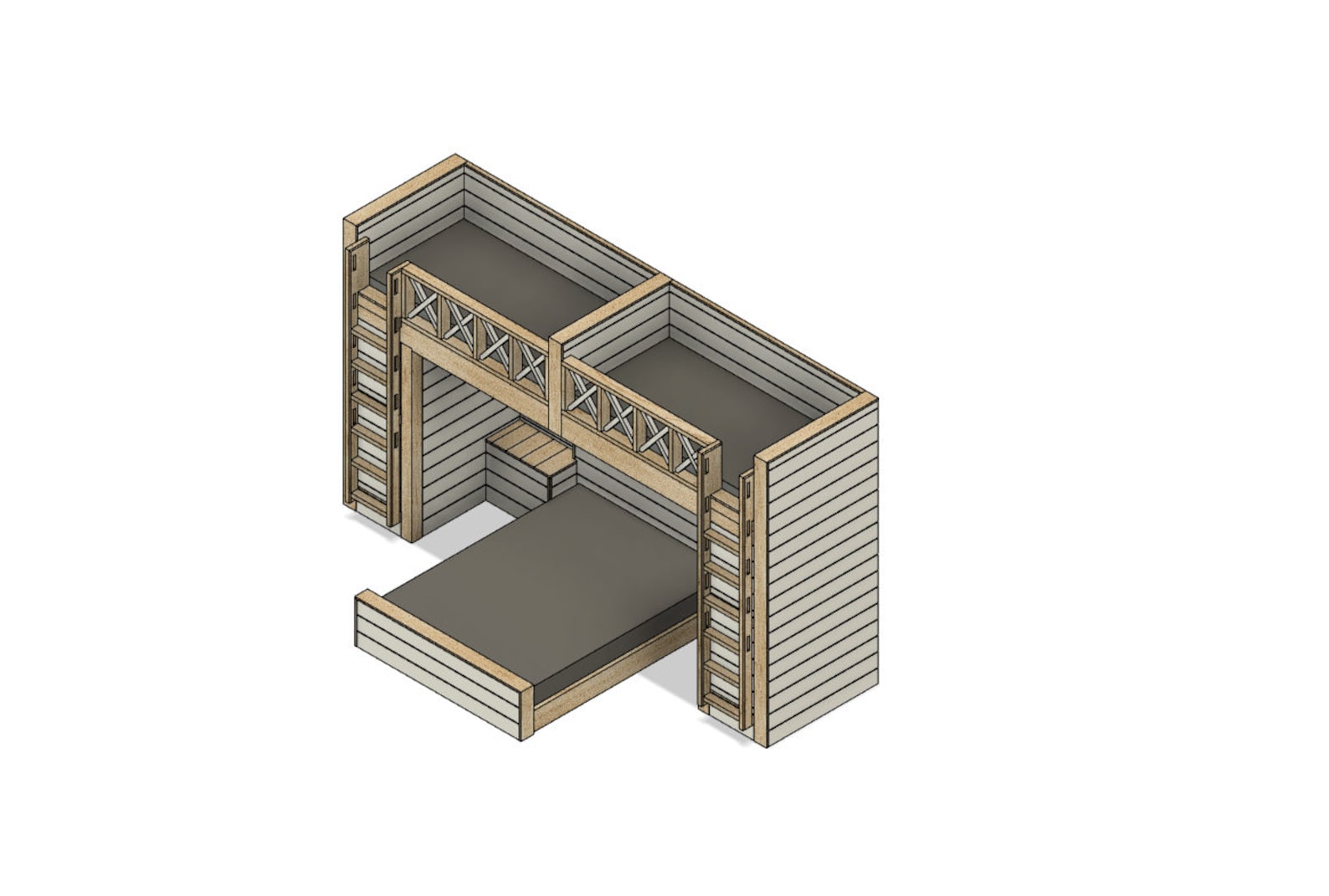 DIY Build Plans - Split Bunk Bed - Double Twin Upper/ Queen Lower ...