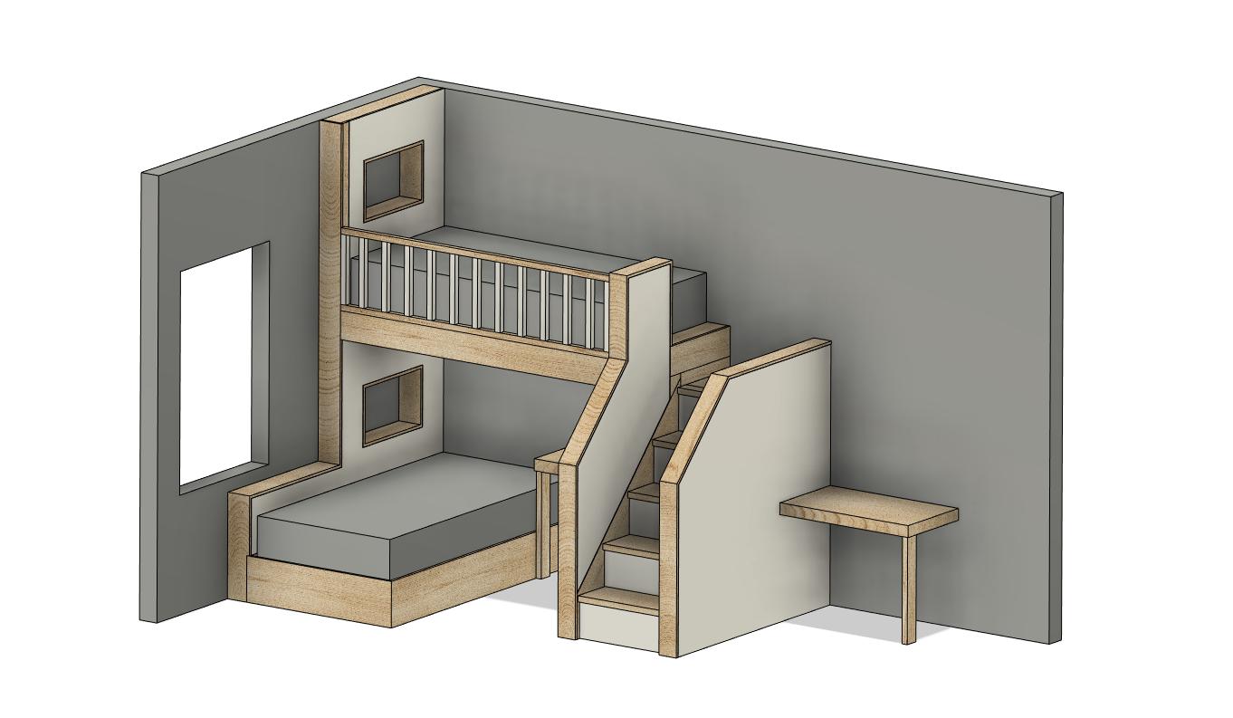 Twin Bunk Bed With Stairs & Desk DIY Build Plans - Etsy