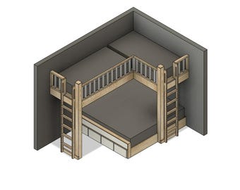 L-Shaped Triple Bunk Bed DIY Build Plans: Twin over King (Plan #148)