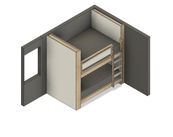Full Over Full Bunk Bed with Ladder & Shelves - DIY Build Plans