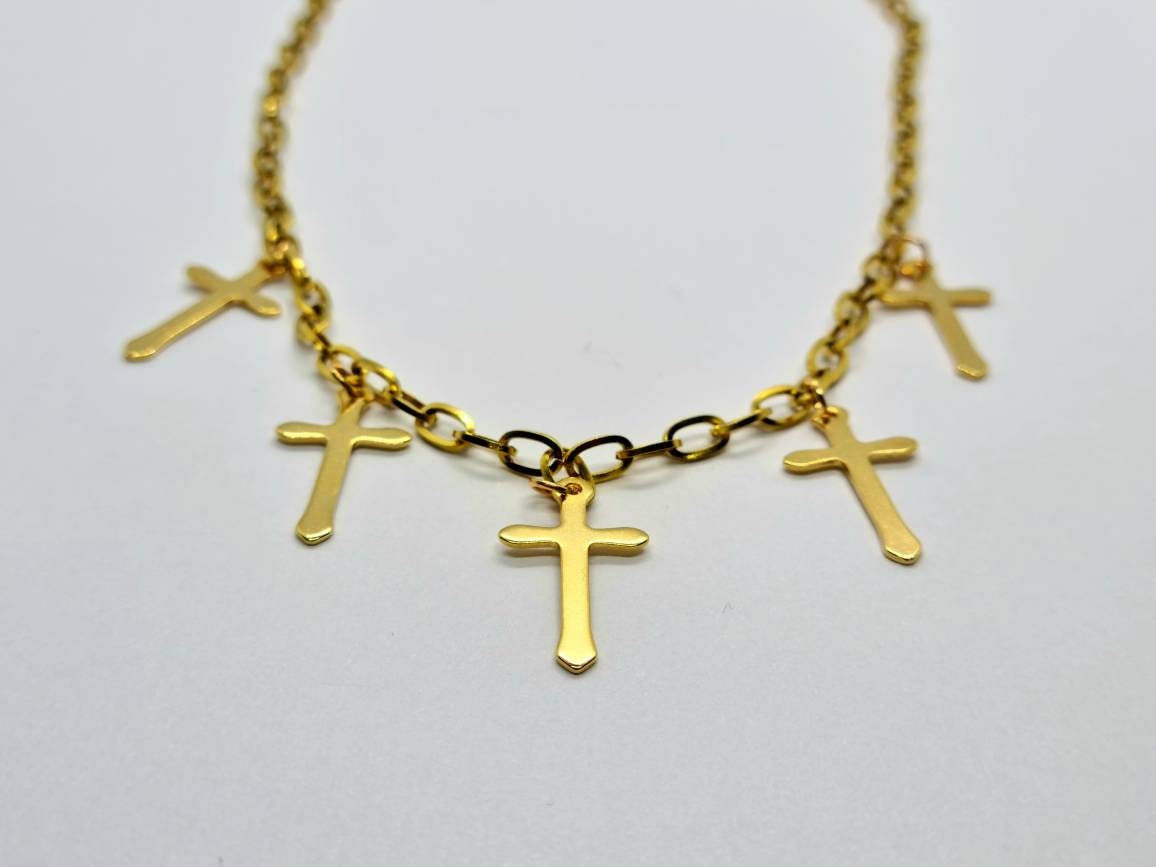 Paperclip Chain Cross Necklace Gold Stainless Steel Choker Etsy UK