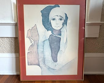 Christine Rosamondの額入りプリント ガラスウォールデコ Vintage Christine Rosamond Art Mirror | “simone” or “denim and