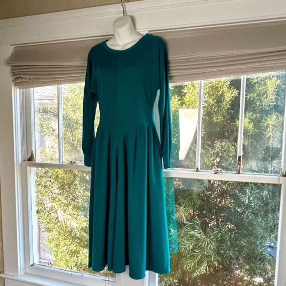 Vintage Appel 70s Teal Midi Dress Long Sleeve Med… - image 8