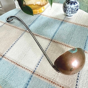 Vintage 18″ Hand‑Forged Copper Soup Ladle with Iron Handle