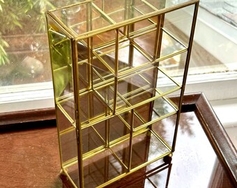 Vintage Brass and Glass Mirrored Footed Curio Cabinet with Multiple Compartments
