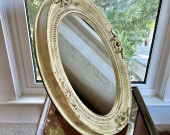 Vintage Shabby Chic Oval Mirror – Decorative Resin, Tabletop or Hanging