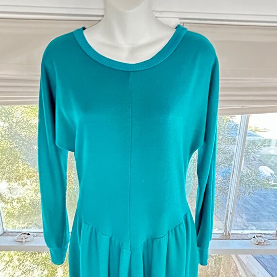 Vintage Appel 70s Teal Midi Dress Long Sleeve Med… - image 3