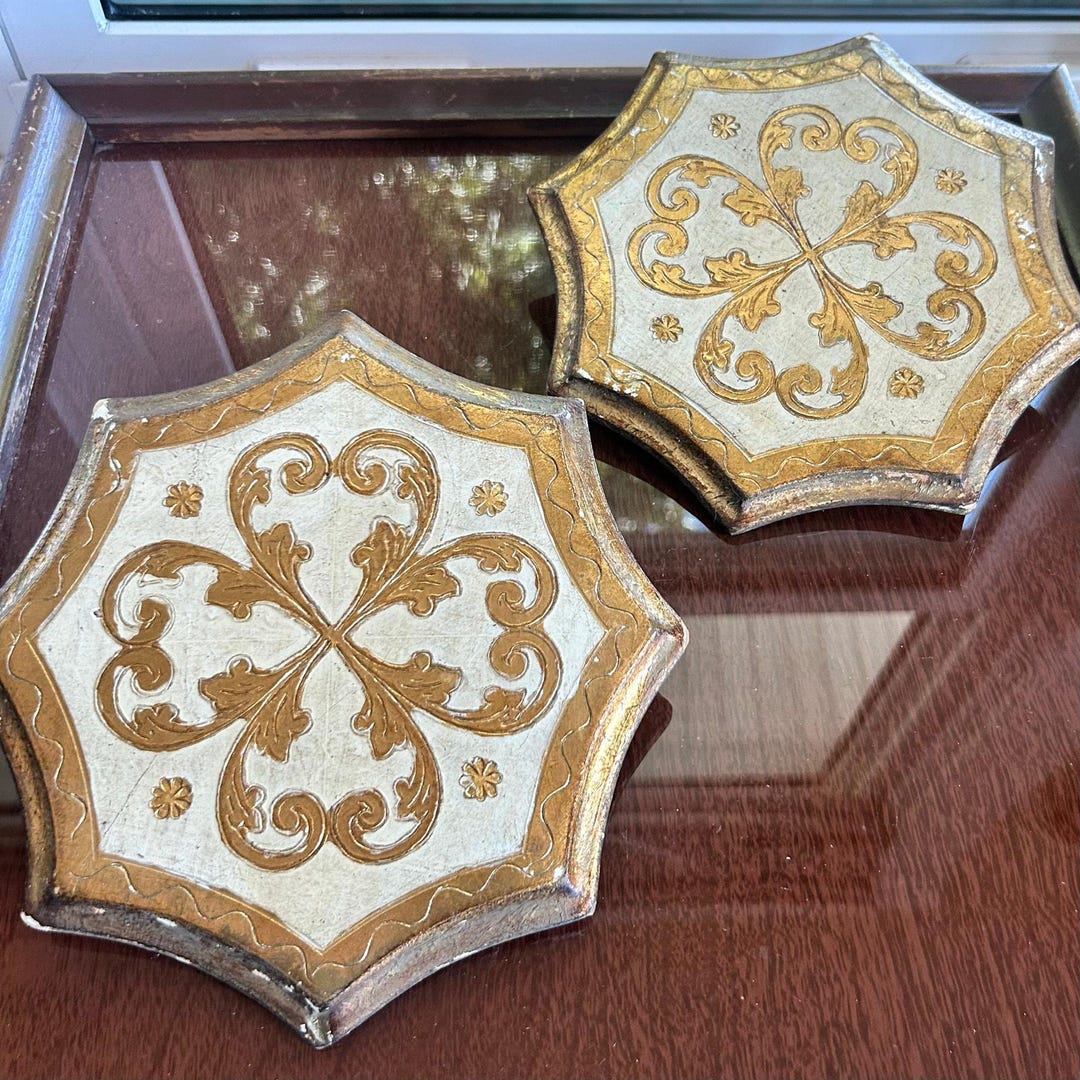 Vintage Italian Florentine Gold Octagon Wooden Wall Plaques – Set of 2 ...