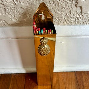Vintage Brass Wall Mount Match Holder with Pineapple Emblem