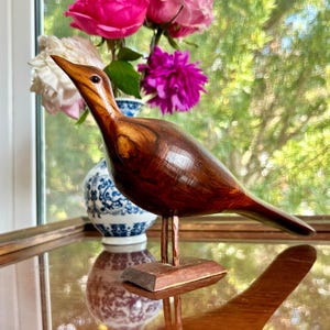 Vintage Mid Century Modern Carved Wooden Bird Sculpture MCM 11&quot; Long