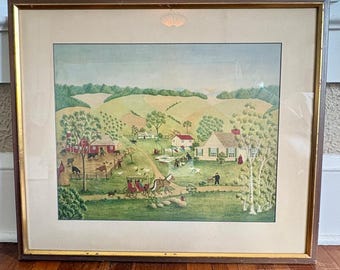 Vintage Framed Lithograph Print Monday in the Country by E. Melvin Bolstad
