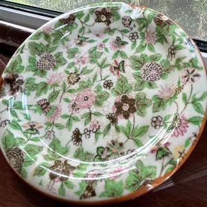 Vintage Floral Ashtray – 5.5&quot; Brown & Pink Flower Design, Made in Japan