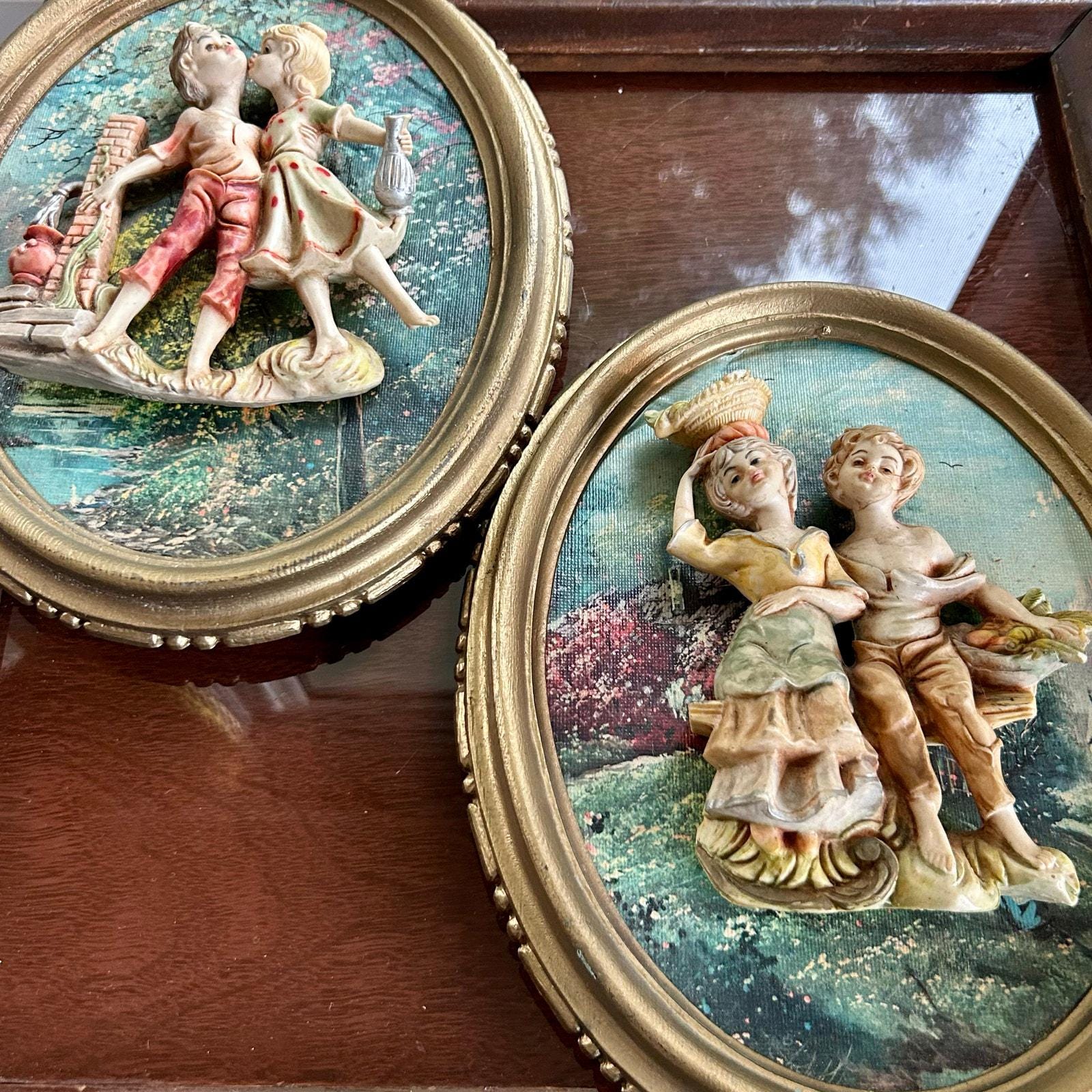 イタリア 70-80s ヴィンテージ 大判 無垢 木枠 額装 アート パネル