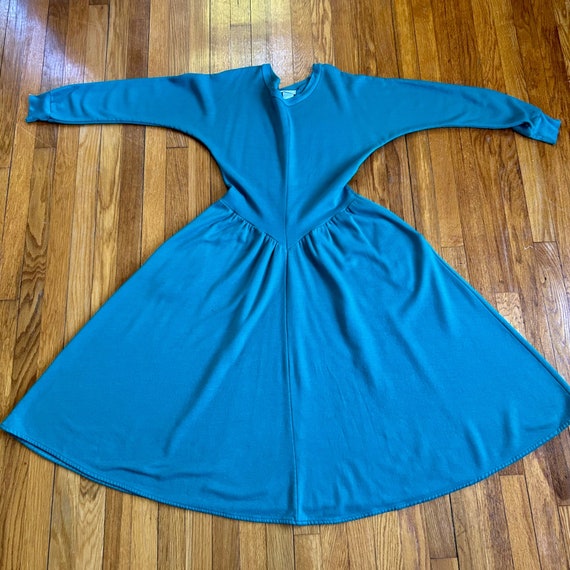 Vintage Appel 70s Teal Midi Dress Long Sleeve Med… - image 10
