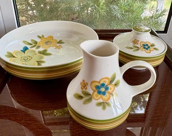 Noritake Chestnuthill Floral Stoneware Bowl, Creamer, and Sugar Set Vintage
