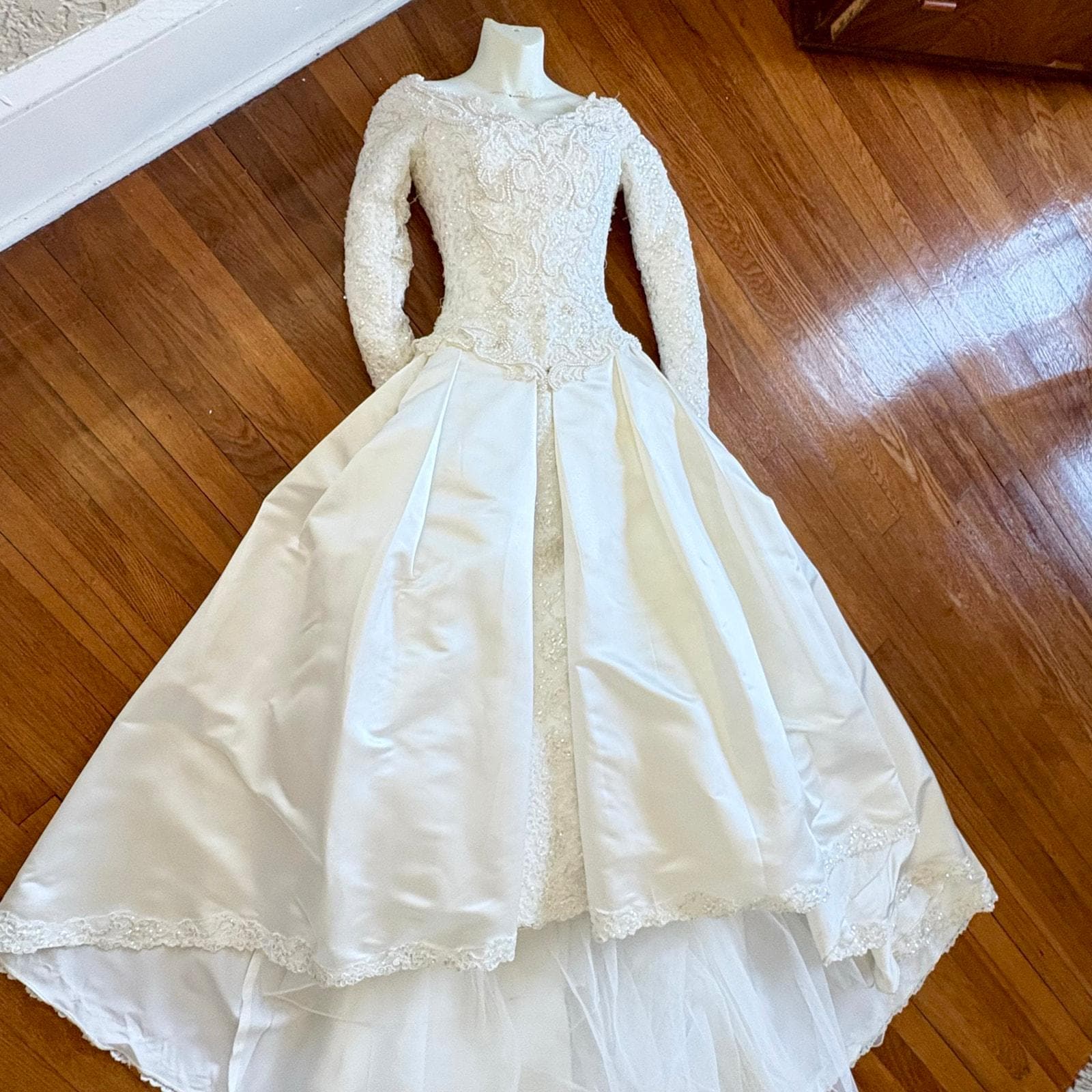 navy blue dress for baby girl Vintage 1990s Scoop Neck Wedding Dress