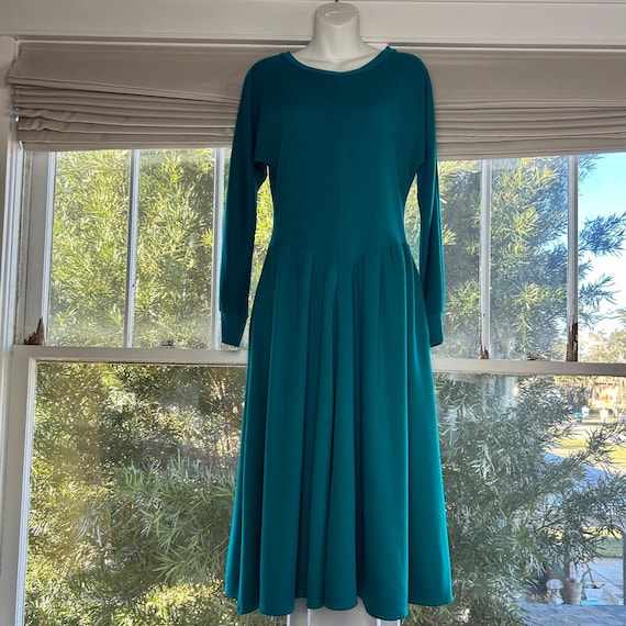 Vintage Appel 70s Teal Midi Dress Long Sleeve Med… - image 7