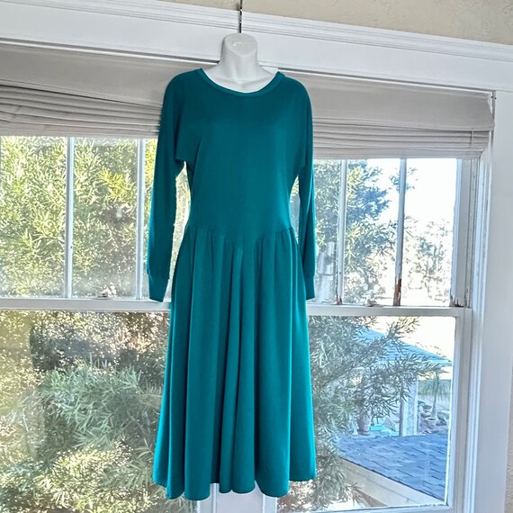 Vintage Appel 70s Teal Midi Dress Long Sleeve Med… - image 4