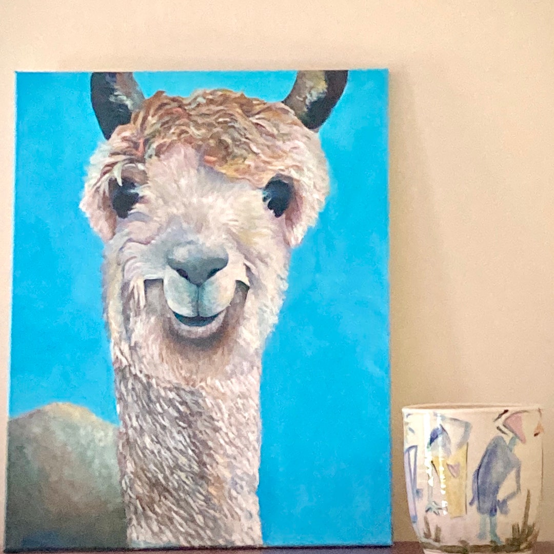 Alpaca Painting on Canvas, Alpaca Wall Art, Animal Wall Art, Bedroom Wall Deco, Living Room Deco