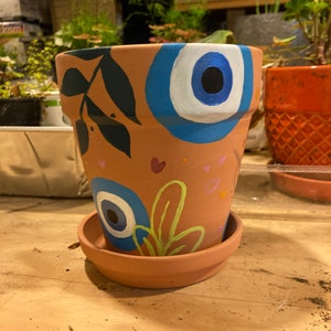 Décoration d'intérieur Manimalist - Déco printanière - Pots de fleurs éclectiques - Petit pot Evil Eye - Pots peints - Pots d'intérieur - Cadeaux pour jardinier