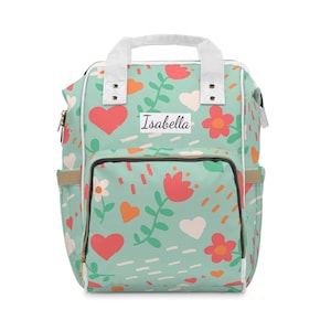 Custom Name Flowers and Hearts Diaper Bag | Stylish Baby Bag | Mom &#39;s Essentials | Travel Bag | Baby Shower Gift | Personalized Diaper Bag