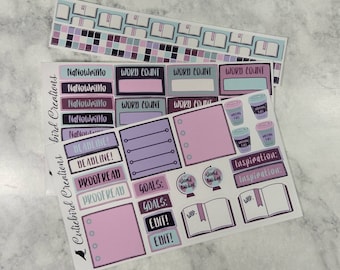 Pink Nanowrimo Writing Planner Stickers | Author Planning, Writer Scheduling, Word Count Tracker, Writing Inspiration, Word Count Trackers