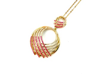 Long gold necklace | silver pendant necklace | pink zircon necklace