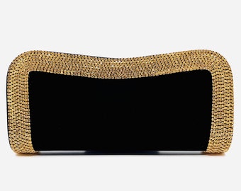 Black velvet rhinestone clutch bag